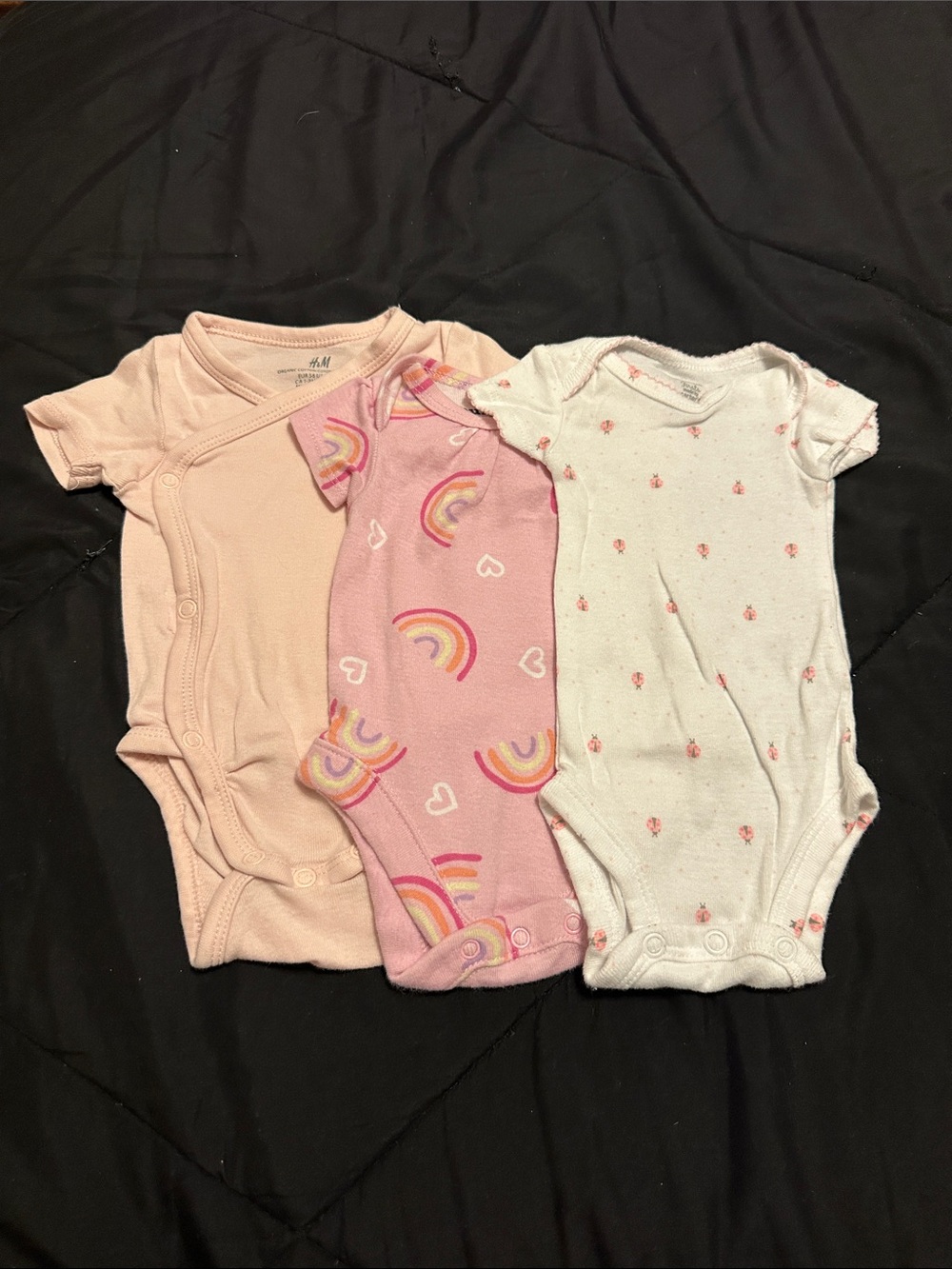 H&M Pink & Light Heather White Baby Bodysuit 3-Pack
